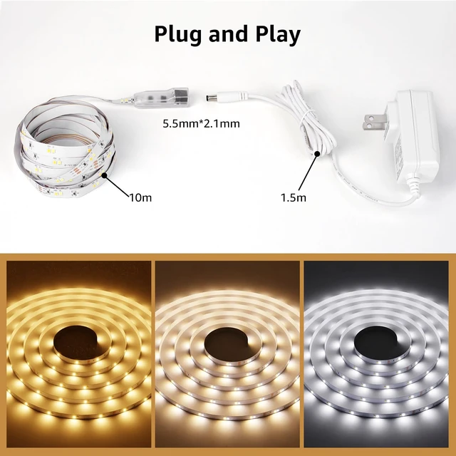 Alt view image 7 of 7 - LED Tunable White Strip Light, Warm to Cool White,32.8ft Dimmable Bright LED Tape Lights, 600 LEDs 2835, Strong 3M Adhesive, Not Cuttable, Suitable for Christmas Decorations, Home, Bedroom