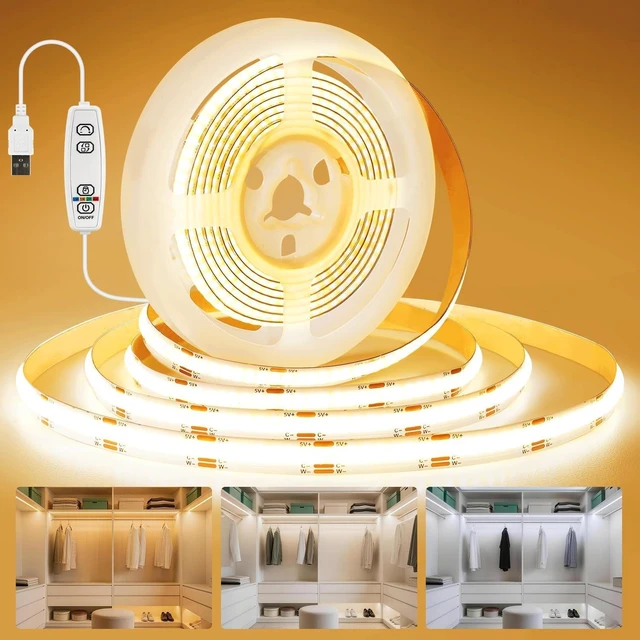 Main image of COB LED Strip Lights 6.6 FT, Dimmable 2700k-6500k USB Powered | Color Temperature Tunable,CRI90+,Memory,5V Flexible&Cuttable,Timer Led Tape Light for Cabinet Lights,Bedroom,TV Backlight