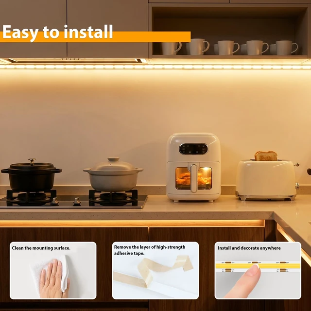 Alt view image 4 of 7 - COB LED Strip Lights 6.6 FT, Dimmable 2700k-6500k USB Powered | Color Temperature Tunable,CRI90+,Memory,5V Flexible&Cuttable,Timer Led Tape Light for Cabinet Lights,Bedroom,TV Backlight