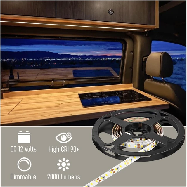 Alt view image 4 of 7 - RV Flexible LED Strip Light 12V Dimmable Tape Light 16.4 ft 600 LEDs 2000 Lumen Width 5/16 for Camper Van Motorhome Truck Trailer Interior Lighting, CRI 90+ Indoor Only (3000K)