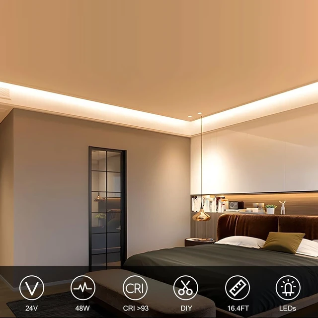Alt view image 3 of 7 - Cob LED Strip Light 16.4ft, 12V Tape Lights, Warm White 2700K, Cuttable | 2400 LED, Self-Adhesive, 8mm, 9.6w/m, UL Listed, CRI 93+, Rope Lighting for Kitchen, Cabinet (Power Source Not Included)