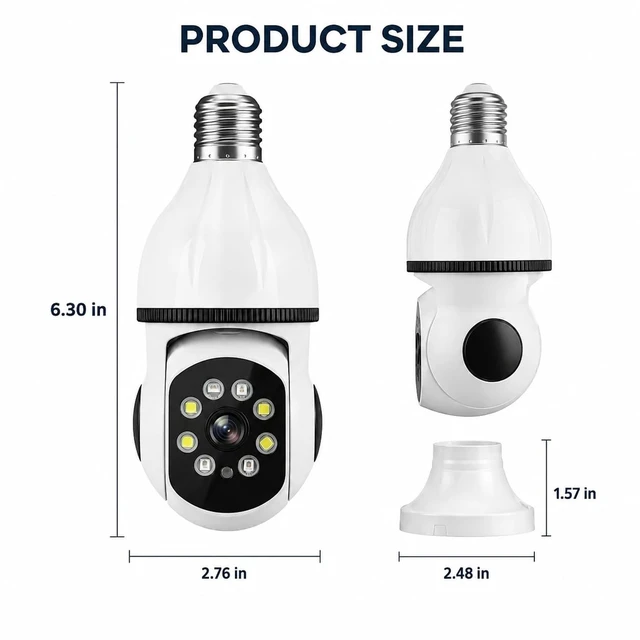 Alt view image 4 of 7 - 2K Light Bulb Security Camera for Home, 360° Pan Tilt Indoor Outdoor Camera with Color Night Vision, Motion Detection, Two-Way Audio, App Remote Control, E27 Easy Installation