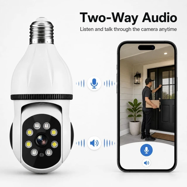 Alt view image 5 of 7 - 2K Light Bulb Security Camera for Home, 360° Pan Tilt Indoor Outdoor Camera with Color Night Vision, Motion Detection, Two-Way Audio, App Remote Control, E27 Easy Installation