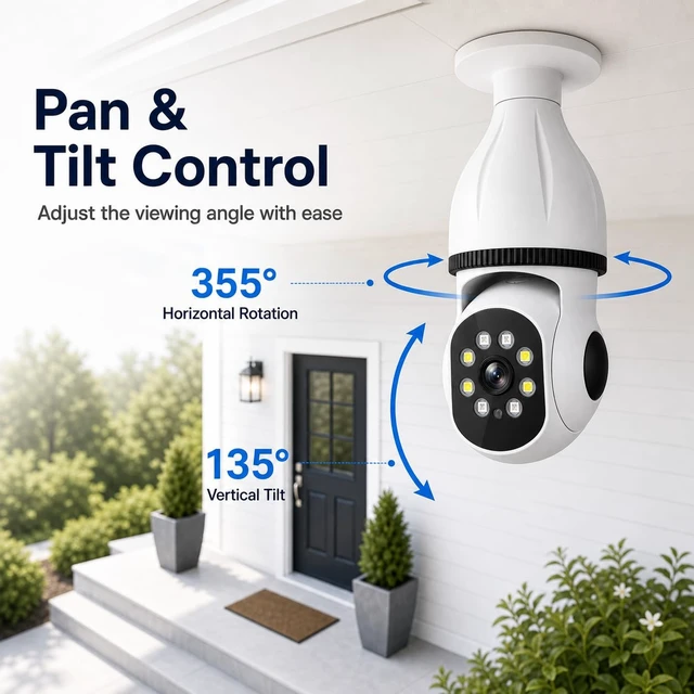 Alt view image 7 of 7 - 2K Light Bulb Security Camera for Home, 360° Pan Tilt Indoor Outdoor Camera with Color Night Vision, Motion Detection, Two-Way Audio, App Remote Control, E27 Easy Installation