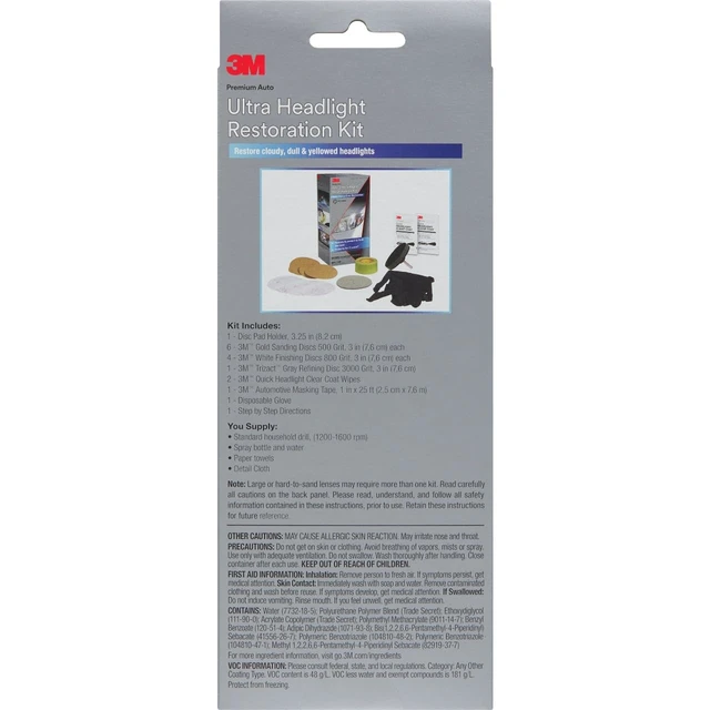 Alt view image 4 of 7 - Ultra Headlight Restoration Kit, Contains Masking Tape, Light Sanding Discs, Wax Protectant and More, Use on Plastic Lenses Headlights, Taillights and More, Easy Heavy-Duty Restoration (39195)