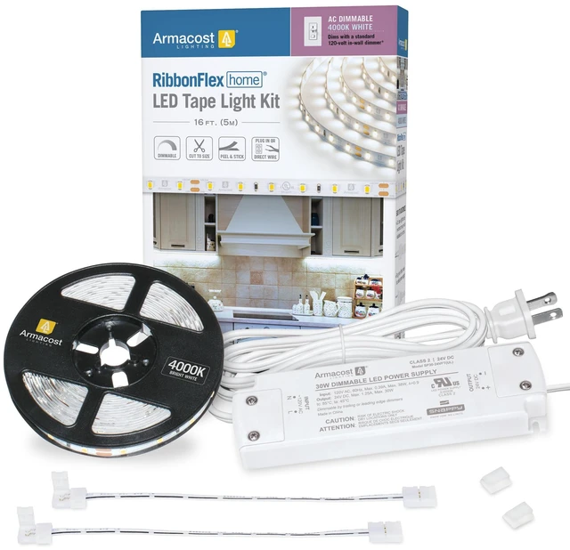 Main image of RibbonFlex Home AC Dimmable Bright White LED Tape Light Kit 4000K (5M),16.4 ft,425502