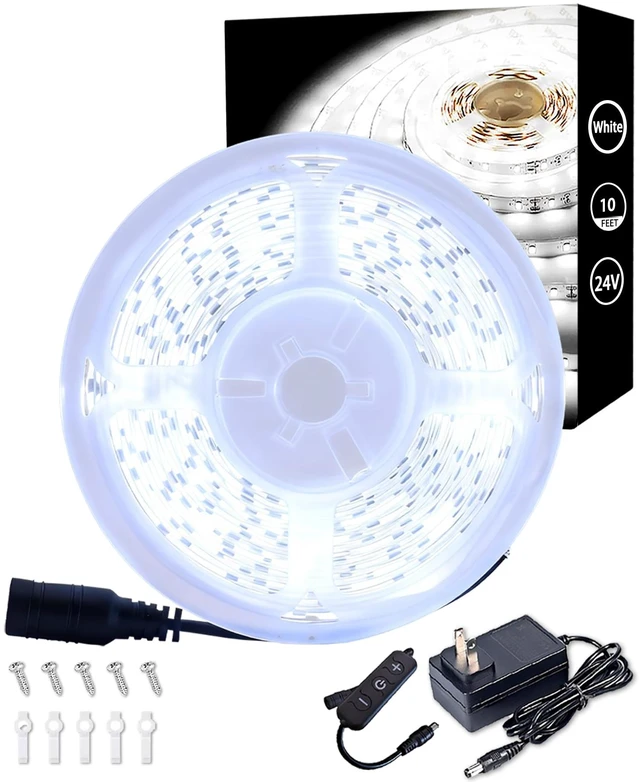 Main image of 10Ft Rope Light Indoor Tape Lights LED Strip Lights for Vanity Mirror Bedroom with Dimmer Control for Kitchen, Cabinet, Shelf, Super Bright Flexible Cuttable Under Cabinet Lighting Counter
