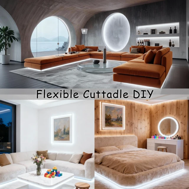 Alt view image 5 of 7 - 10Ft Rope Light Indoor Tape Lights LED Strip Lights for Vanity Mirror Bedroom with Dimmer Control for Kitchen, Cabinet, Shelf, Super Bright Flexible Cuttable Under Cabinet Lighting Counter