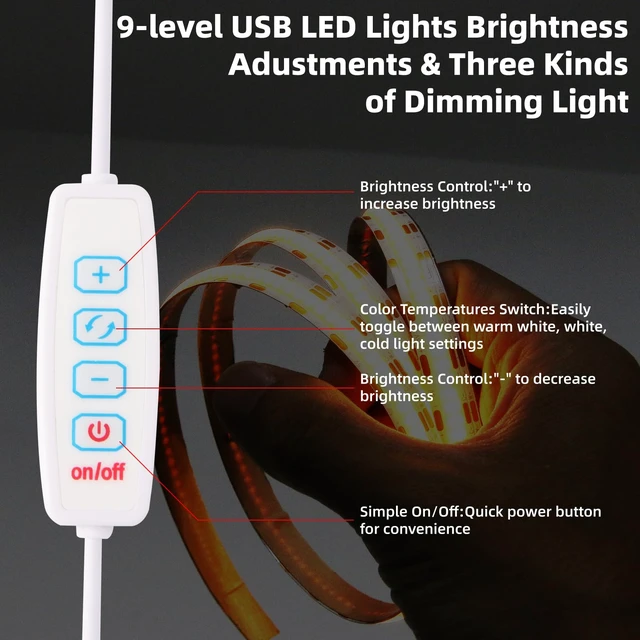 Alt view image 2 of 7 - 5V USB LED Strip Light 3.28ft Under Cabinet Tape Lights TV Lights | Dimmable COB LED Lights 640LEDs 6000K White Cuttable LED Light Strip for TV Under Cabinet Kitchen Living Room Shelving