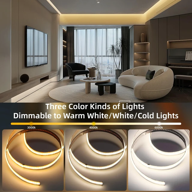Alt view image 5 of 7 - 5V USB LED Strip Light 3.28ft Under Cabinet Tape Lights TV Lights | Dimmable COB LED Lights 640LEDs 6000K White Cuttable LED Light Strip for TV Under Cabinet Kitchen Living Room Shelving