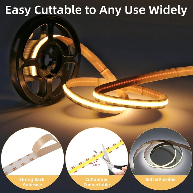 Alt view image 6 of 7 - 5V USB LED Strip Light 3.28ft Under Cabinet Tape Lights TV Lights | Dimmable COB LED Lights 640LEDs 6000K White Cuttable LED Light Strip for TV Under Cabinet Kitchen Living Room Shelving