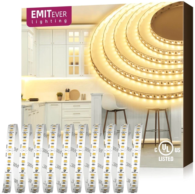 Main image of Warm White LED Strip Lights 3000K,16.4ft UL 24V Tape Light,600LEDs | Ra 95+,IP30,2.9W/ft,240+Lumens/ft,5 Year Warranty(Power Supply Sold Separately)for bedroom,living room,kitchen