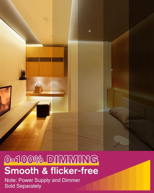 Alt view image 5 of 7 - Warm White LED Strip Lights 3000K,16.4ft UL 24V Tape Light,600LEDs | Ra 95+,IP30,2.9W/ft,240+Lumens/ft,5 Year Warranty(Power Supply Sold Separately)for bedroom,living room,kitchen