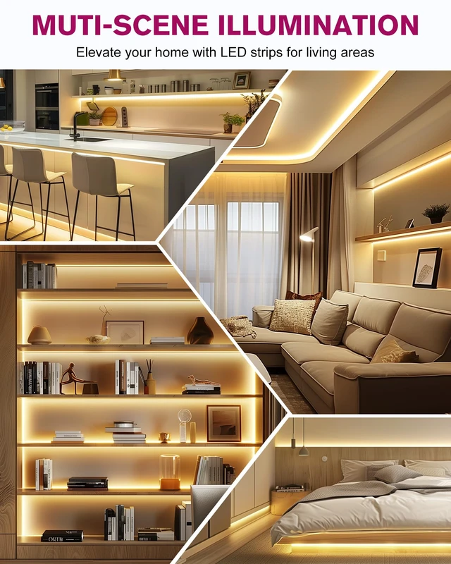 Alt view image 7 of 7 - Warm White LED Strip Lights 3000K,16.4ft UL 24V Tape Light,600LEDs | Ra 95+,IP30,2.9W/ft,240+Lumens/ft,5 Year Warranty(Power Supply Sold Separately)for bedroom,living room,kitchen