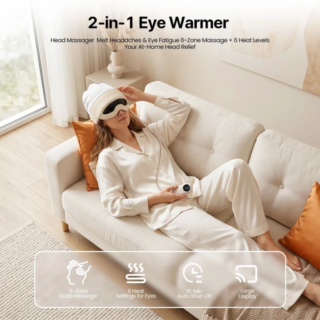 Alt view image 2 of 6 - Head and Eye Massager 2 in 1 Electric Head Massager Rechargeable | 6 Zone Kneading, 6 Level Heat, Remote Controller, Portable with View Window, Soothes Head Tension Tired Eyes