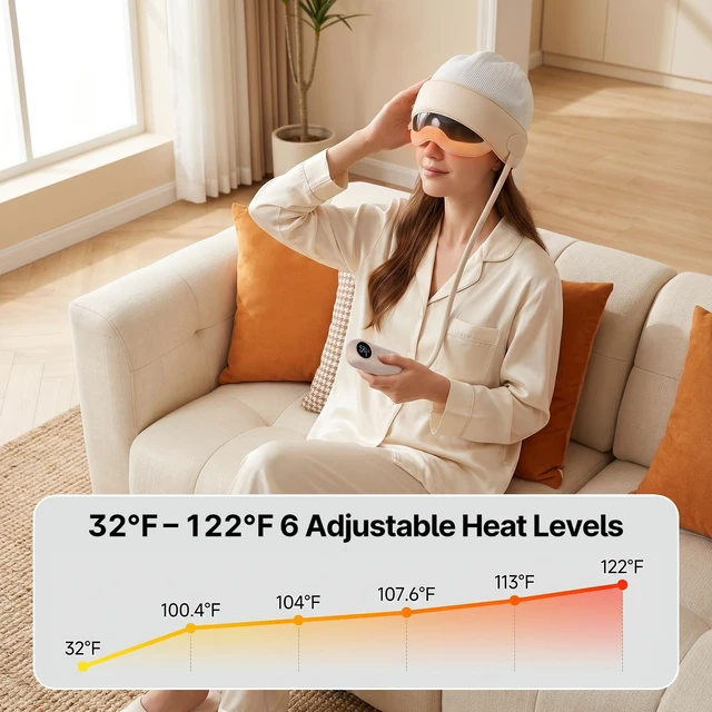 Alt view image 3 of 6 - Head and Eye Massager 2 in 1 Electric Head Massager Rechargeable | 6 Zone Kneading, 6 Level Heat, Remote Controller, Portable with View Window, Soothes Head Tension Tired Eyes