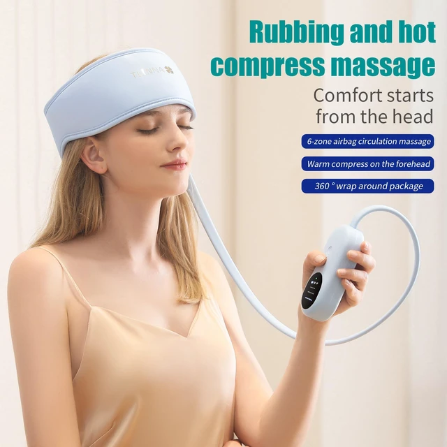 Alt view image 2 of 7 - Head Massager,Scalp Massager,Relief Headaches,Fatigue,Stress,Sleep aid,Hangover with Airbag Kneading,Constant Temperature Hot Compress for Head (Sky Blue)