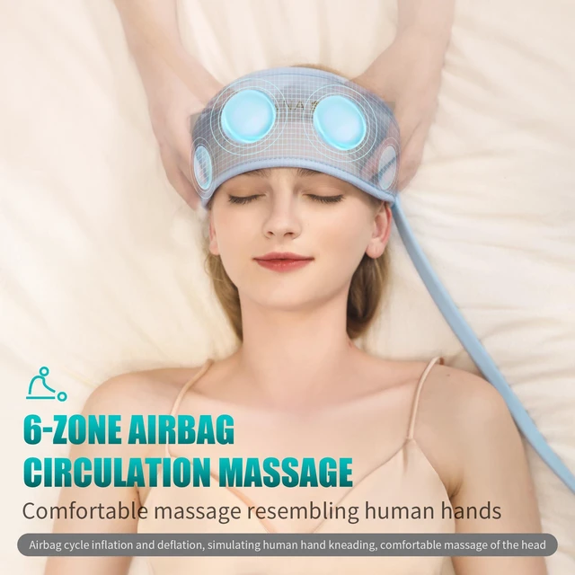 Alt view image 5 of 7 - Head Massager,Scalp Massager,Relief Headaches,Fatigue,Stress,Sleep aid,Hangover with Airbag Kneading,Constant Temperature Hot Compress for Head (Sky Blue)