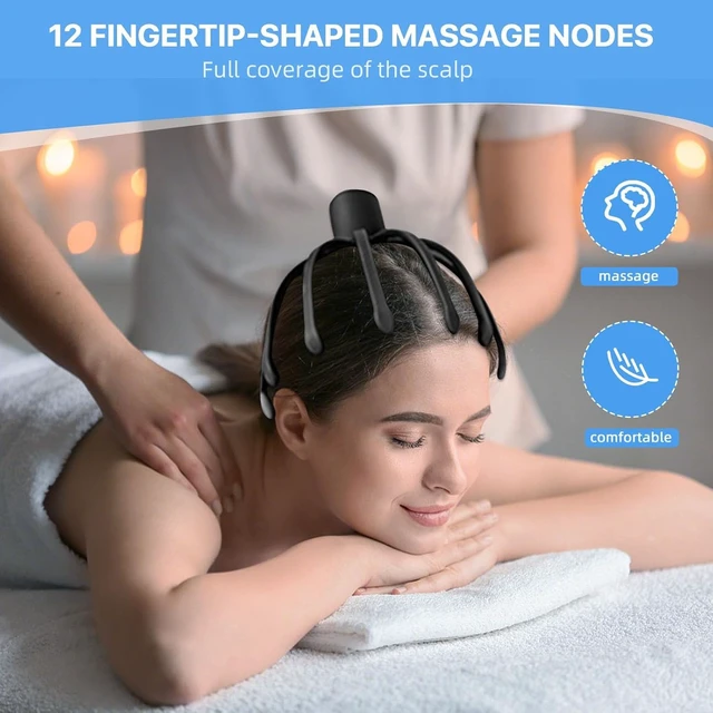 Alt view image 2 of 7 - Head Massager Scalp Electric 3 Modes Stress Relax Rechargeable Portable | 360 Degree Head Massager Cordless Portable, Head Scratcher for Stress Relax