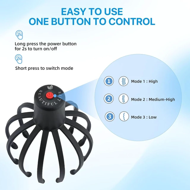 Alt view image 3 of 7 - Head Massager Scalp Electric 3 Modes Stress Relax Rechargeable Portable | 360 Degree Head Massager Cordless Portable, Head Scratcher for Stress Relax