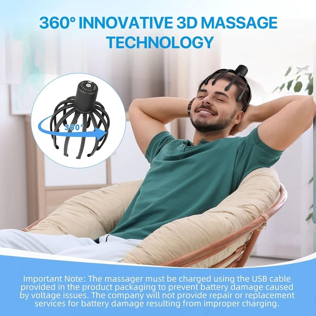 Alt view image 4 of 7 - Head Massager Scalp Electric 3 Modes Stress Relax Rechargeable Portable | 360 Degree Head Massager Cordless Portable, Head Scratcher for Stress Relax