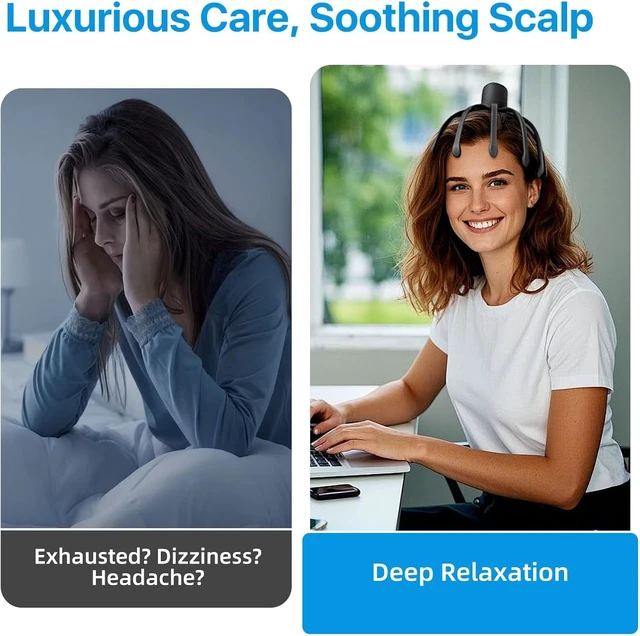 Alt view image 6 of 7 - Head Massager Scalp Electric 3 Modes Stress Relax Rechargeable Portable | 360 Degree Head Massager Cordless Portable, Head Scratcher for Stress Relax