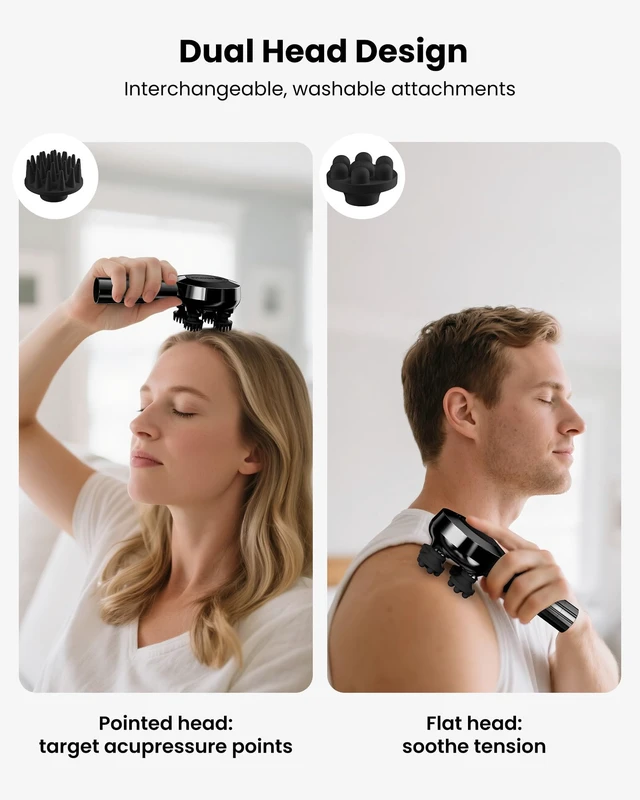 Alt view image 3 of 7 - Scalp Massager Hair Growth, Cordless Head Massager with Red Light | 8 removable claws, IPX7 Waterproof Body Massager for Stress Relax, Pet Massage, Head Scratcher, Gifts for Men, Women, Black