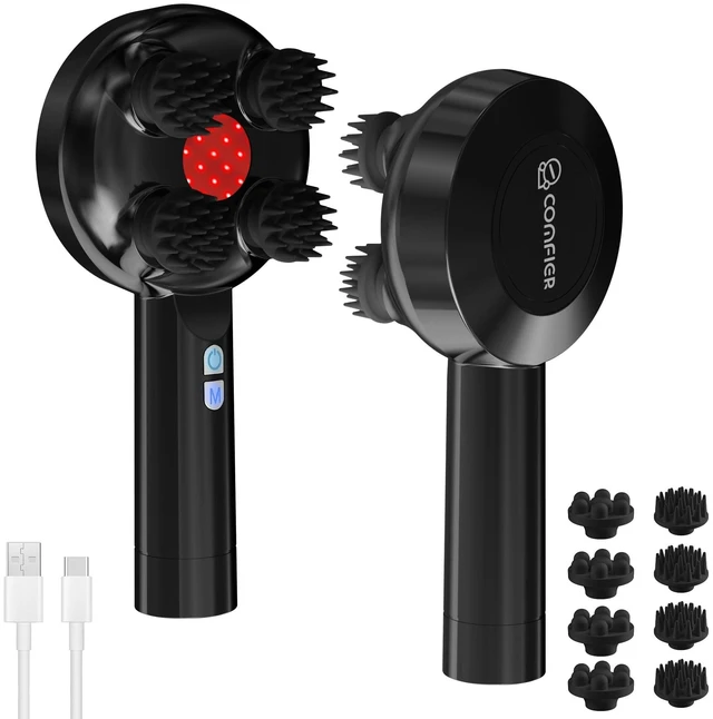 Main image of Scalp Massager Hair Growth, Cordless Head Massager with Red Light | 8 removable claws, IPX7 Waterproof Body Massager for Stress Relax, Pet Massage, Head Scratcher, Gifts for Men, Women, Black