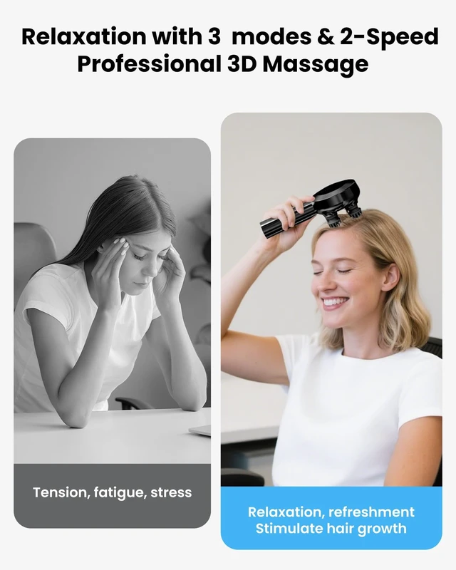 Alt view image 5 of 7 - Scalp Massager Hair Growth, Cordless Head Massager with Red Light | 8 removable claws, IPX7 Waterproof Body Massager for Stress Relax, Pet Massage, Head Scratcher, Gifts for Men, Women, Black