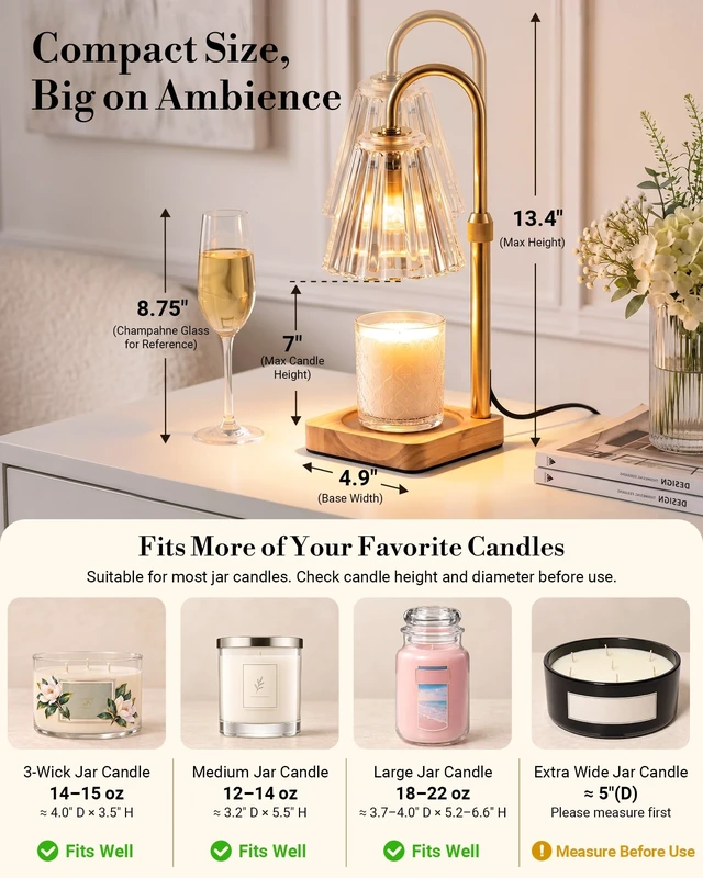 Alt view image 2 of 7 - Candle Warmer Lamp with Timer, Vintage Home Decor, Gifts for Women | 4-Level Dimmer, Adjustable Height for Jar Candles, 2/4/8H Auto-Off, Elegant Room Decor, 2 GU10 Bulbs, Gifts for Mom & Wife