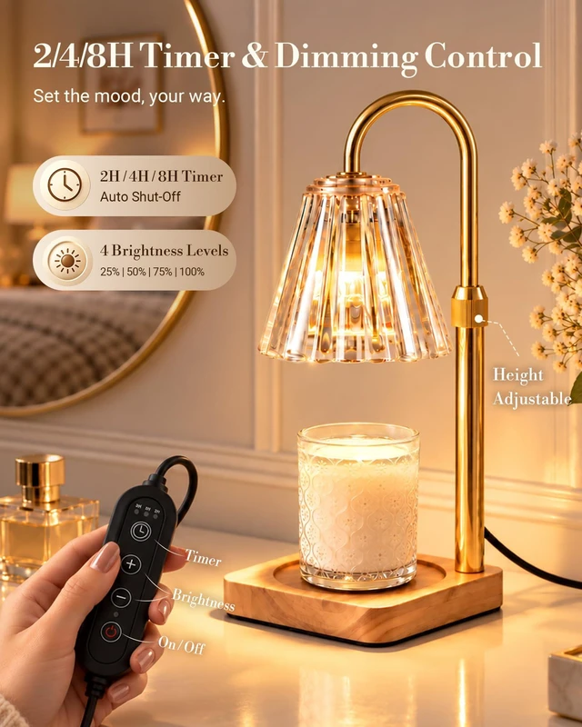 Alt view image 3 of 7 - Candle Warmer Lamp with Timer, Vintage Home Decor, Gifts for Women | 4-Level Dimmer, Adjustable Height for Jar Candles, 2/4/8H Auto-Off, Elegant Room Decor, 2 GU10 Bulbs, Gifts for Mom & Wife