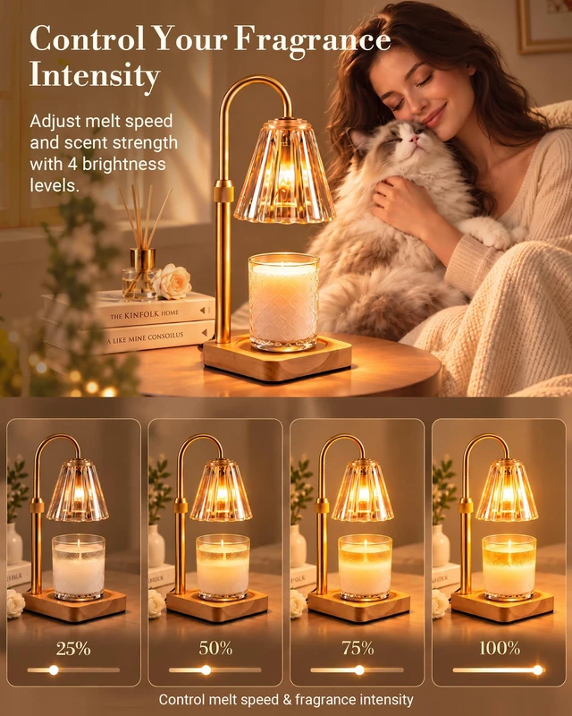 Alt view image 4 of 7 - Candle Warmer Lamp with Timer, Vintage Home Decor, Gifts for Women | 4-Level Dimmer, Adjustable Height for Jar Candles, 2/4/8H Auto-Off, Elegant Room Decor, 2 GU10 Bulbs, Gifts for Mom & Wife