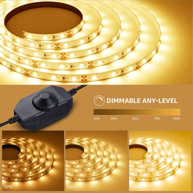 Alt view image 2 of 7 - LED Strip Light, 32.8Ft Dimmable Vanity Lights, 3000K Super Bright LED Tape Lights, 420 LEDs SMD 2835, Strong 3M Adhesive, Suitable for Home, Kitchen, Under Cabinet, Bedroom, Warm White