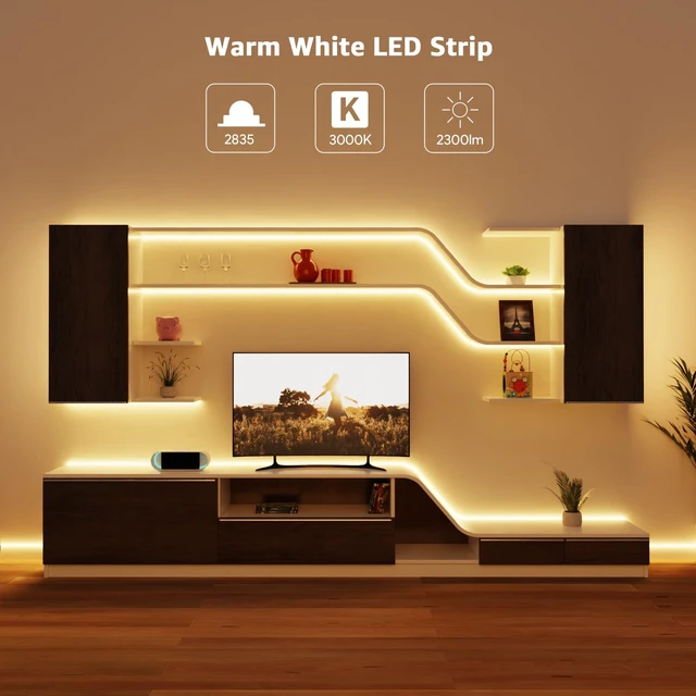 Alt view image 3 of 7 - LED Strip Light, 32.8Ft Dimmable Vanity Lights, 3000K Super Bright LED Tape Lights, 420 LEDs SMD 2835, Strong 3M Adhesive, Suitable for Home, Kitchen, Under Cabinet, Bedroom, Warm White
