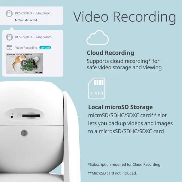 Alt view image 4 of 7 - 360° View 2K Pan & Tilt WiFi Indoor Security Camera for Home & Pet | (DCS-6501LH) No Fee SD Recording, or Optional Cloud Subscription, Sound & Motion Detection Alerts, 2-Way Audio, Night Vision