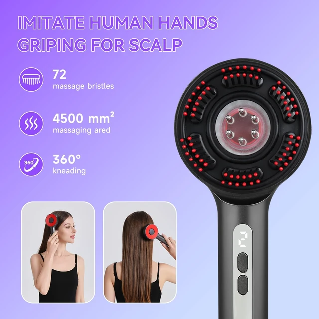 Alt view image 3 of 6 - 3-In-1 Electric Scalp Massage Comb, Portable Home Hair Oil Applicator(Grey) | 3 Modes, 5 Intensity Levels, 72 Comb Teeth, 6 Roller Balls, Ipx7 Waterproof, A Built-In Oil Container,