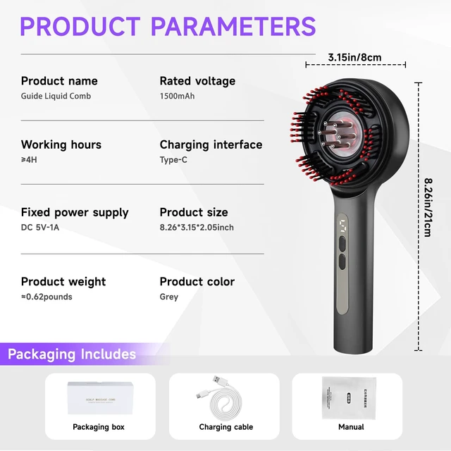 Alt view image 4 of 6 - 3-In-1 Electric Scalp Massage Comb, Portable Home Hair Oil Applicator(Grey) | 3 Modes, 5 Intensity Levels, 72 Comb Teeth, 6 Roller Balls, Ipx7 Waterproof, A Built-In Oil Container,