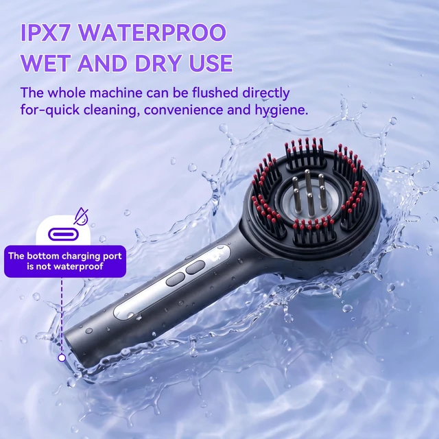 Alt view image 5 of 6 - 3-In-1 Electric Scalp Massage Comb, Portable Home Hair Oil Applicator(Grey) | 3 Modes, 5 Intensity Levels, 72 Comb Teeth, 6 Roller Balls, Ipx7 Waterproof, A Built-In Oil Container,