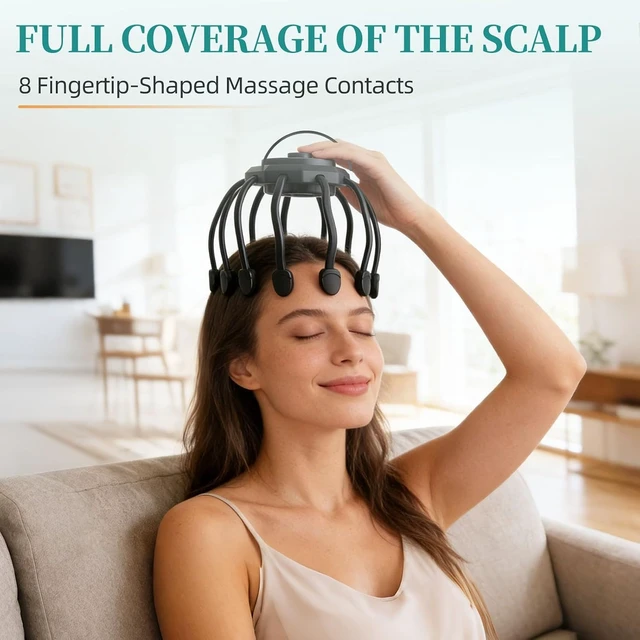 Alt view image 2 of 7 - Head Massager Scalp Electric 3 Modes Stress | Head Massager Scalp Stress Relax Rechargeable Portable, Type-C, Head Scratcher for Stress Relax