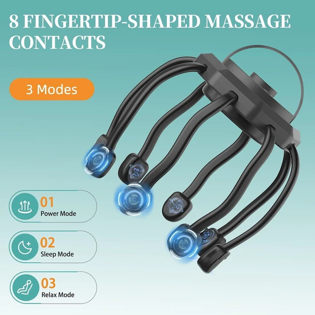 Alt view image 4 of 7 - Head Massager Scalp Electric 3 Modes Stress | Head Massager Scalp Stress Relax Rechargeable Portable, Type-C, Head Scratcher for Stress Relax
