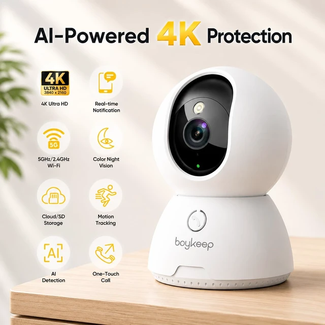 Alt view image 2 of 7 - 4K Indoor Cameras for Home Security, Pet Camera with Phone App, Indoor Security Camera with AI Human & Pet Detection, 360° Pan Tilt, Auto Tracking, Night Vision, Two-Way Audio, Compatible with Alexa