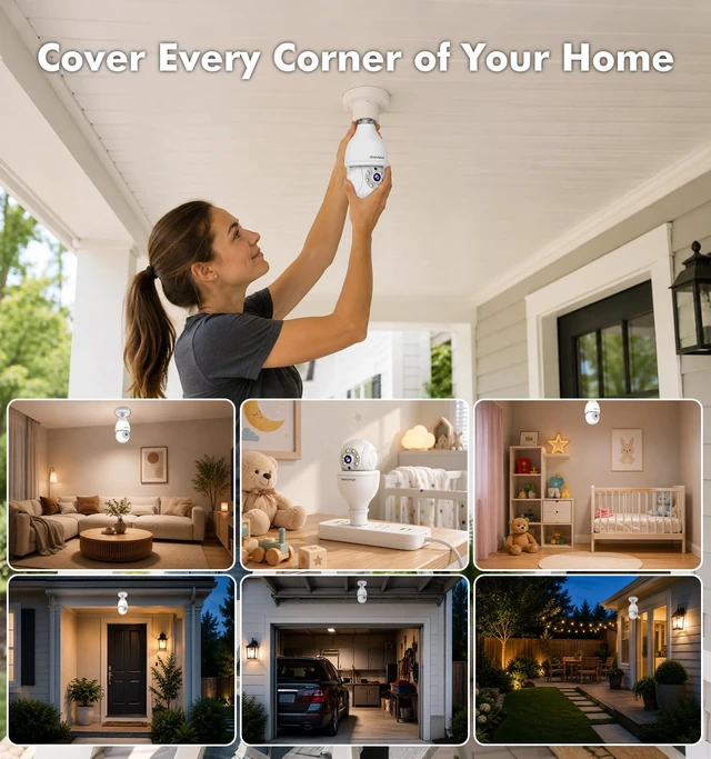 Alt view image 3 of 7 - 2K Wireless Light Bulb Camera, 2.4&5G WiFi Bulb Security Camera | 360° Motion Detection,Two-Way Talk,Full-color Night Vision,24/7 Recording,Smart Alerts,Work With Alexa & Google Assistant