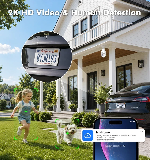 Alt view image 7 of 7 - 2K Wireless Light Bulb Camera, 2.4&5G WiFi Bulb Security Camera | 360° Motion Detection,Two-Way Talk,Full-color Night Vision,24/7 Recording,Smart Alerts,Work With Alexa & Google Assistant