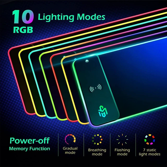 Alt view image 4 of 7 - Wireless Charging RGB Gaming Mouse Pad 15W, LED Mouse Mat 800x300x4MM, 10 Light Modes Extra Large Mousepad Non-Slip Rubber Base Computer Keyboard Mat for Gaming, MacBook, PC, Laptop, Desk