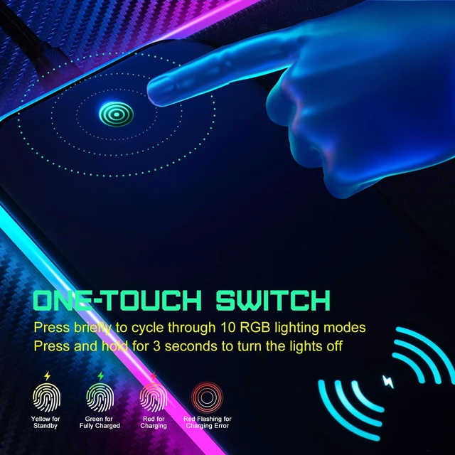 Alt view image 5 of 7 - Wireless Charging RGB Gaming Mouse Pad 15W, LED Mouse Mat 800x300x4MM, 10 Light Modes Extra Large Mousepad Non-Slip Rubber Base Computer Keyboard Mat for Gaming, MacBook, PC, Laptop, Desk