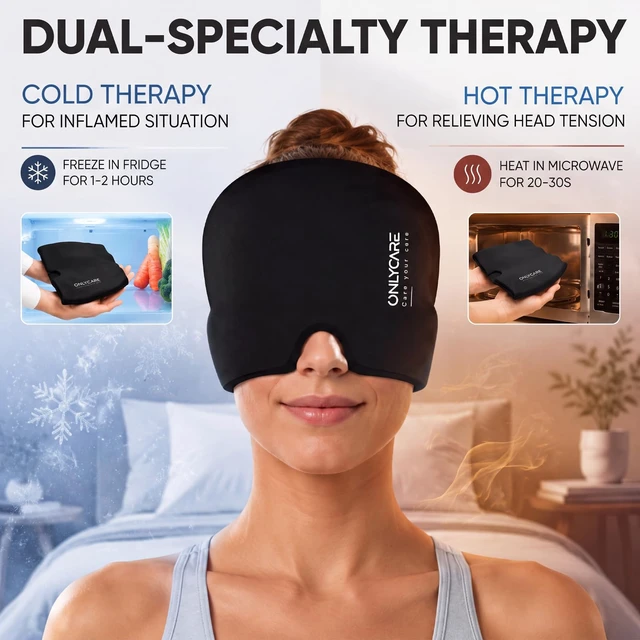 Alt view image 2 of 7 - Migraine Relief Cap, Headache Relief Cap Ice Pack Mask Head Wrap | Soothing Cold Cap with Odorless Reusable Gel for Tension Stress Hangover & Puffy Eyes, Relaxing Gifts for Women, Mom, Father