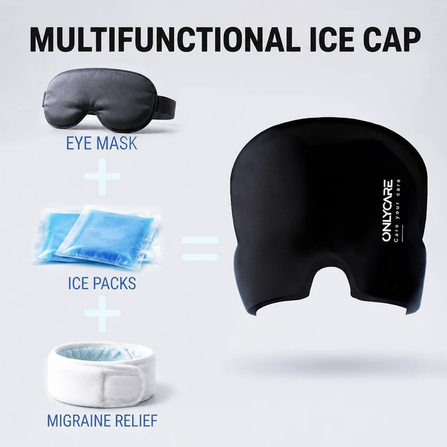 Alt view image 7 of 7 - Migraine Relief Cap, Headache Relief Cap Ice Pack Mask Head Wrap | Soothing Cold Cap with Odorless Reusable Gel for Tension Stress Hangover & Puffy Eyes, Relaxing Gifts for Women, Mom, Father