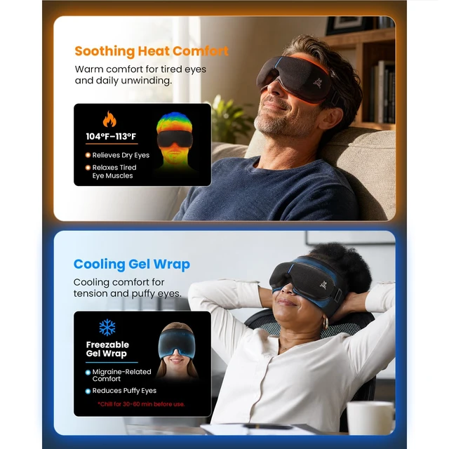 Alt view image 2 of 7 - Eye Massager with Heat and Cooling, FSA Eligible HSA Birthday Gifts for Women Men, Heated Eye Massager for Migraine, Heated Eye Mask for Dry Eye Head Tension and Stress Relief