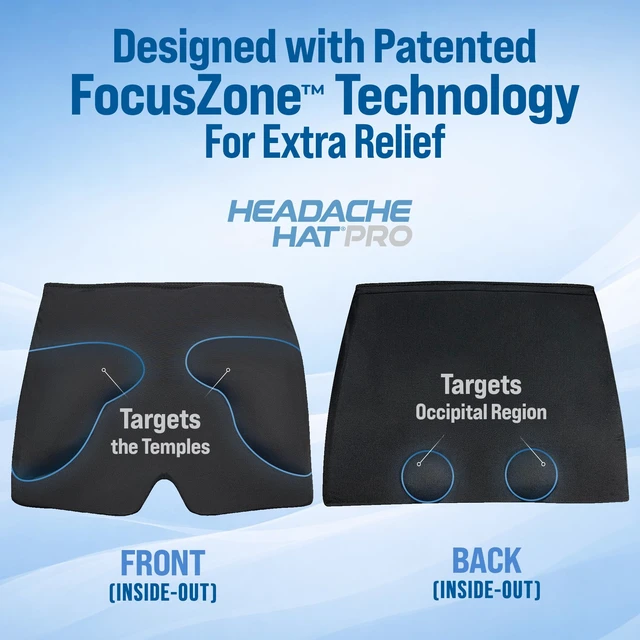 Alt view image 4 of 7 - Migraine Relief Cap PRO, Headache Hat Ice Pack Mask Cold Head Wrap | FocusZone Extra Cooling, Cold Compress Head Wrap with & Pressure for Tension Headache, Stress and Hangover