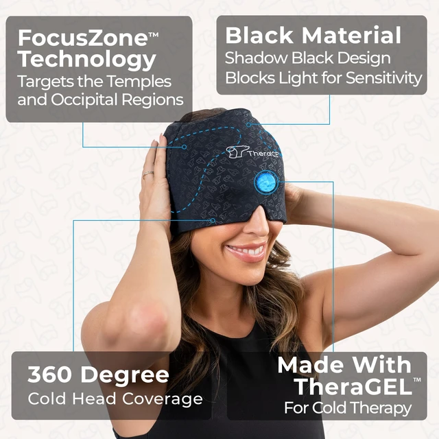 Alt view image 2 of 7 - Migraine Relief Cap PRO, Headache Hat Ice Pack Mask Cold Head Wrap | FocusZone Extra Cooling, Cold Compress Head Wrap with & Pressure for Tension Headache, Stress and Hangover
